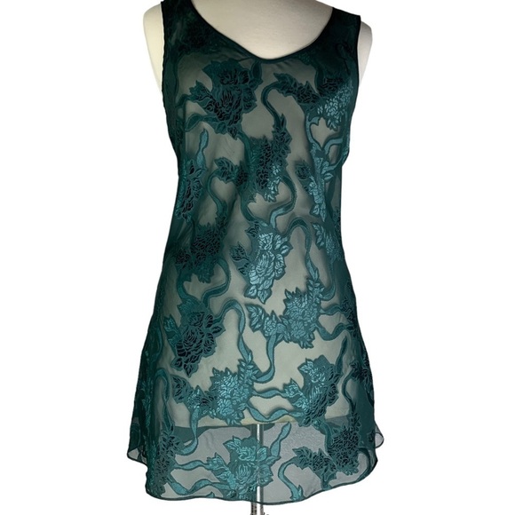 Victoria’s Secret Gold Label Night Gown Hunter Green Sheer Floral Vintage Small - Picture 1 of 7